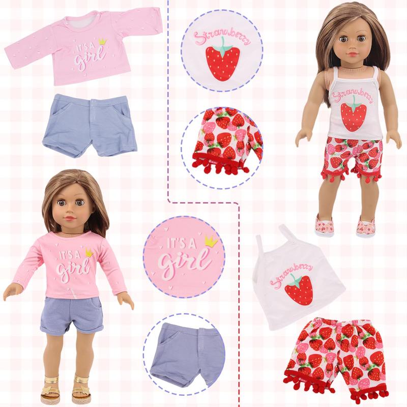 10 Sets of Girl Doll Costumes & Accessories 18 Inch Girl Doll Costumes Including Dresses, Shorts, Swimwear (No Doll)