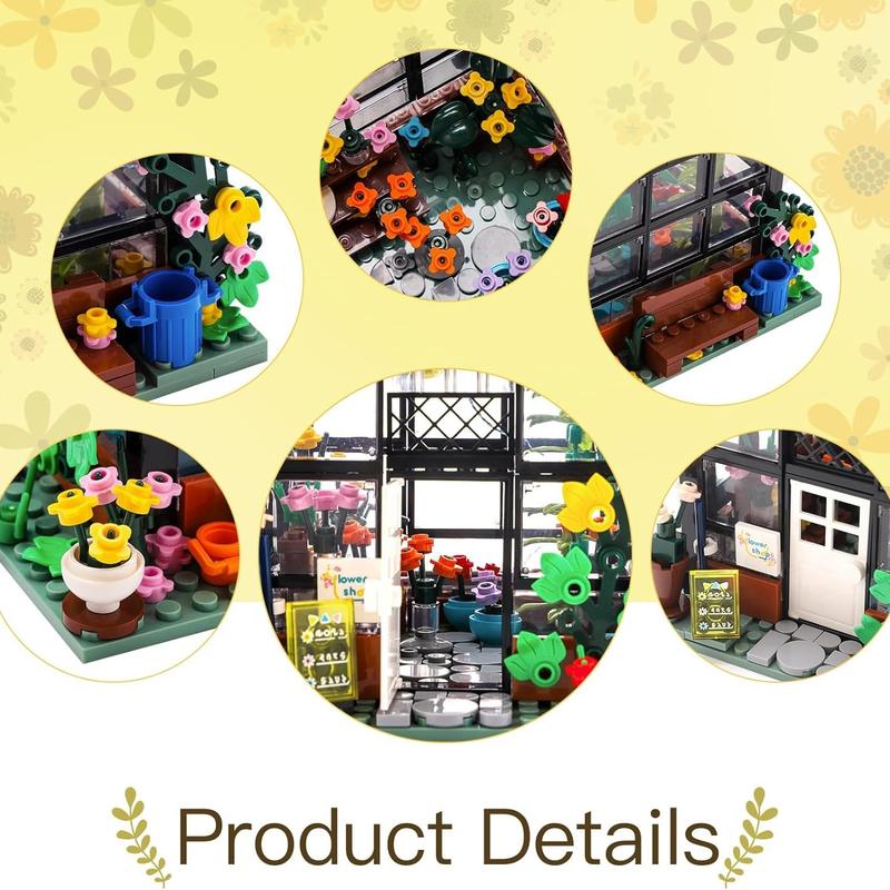 (579Pieces)Flower House Building Set,Christmas Building Blocks Toy,Greenhouse Model Building Block Set Playset,Garden House Model,Flower Shop Building Kits,with Beautiful Christmas Gift Box Toys for Boys Girls and Building Lover