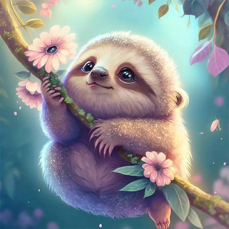 Cute Cartoon Sloth Pattern Diamond Painting Kit without Frame, DIY 5D Diamond Painting by Numbers Kit, Wall Art Decoration For Home Living Room Bedroom