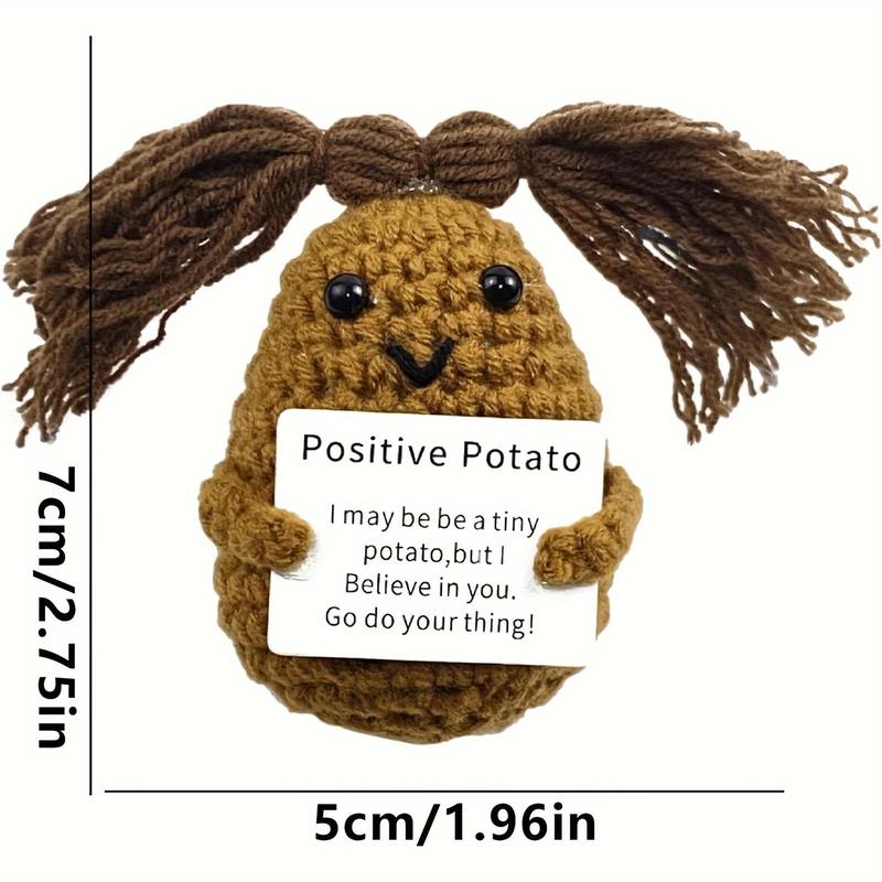 Cute Positive Potato Design Crochet Doll Ornament, Creative Knitted Potato Toy with Positive Card, Home Decor Supplies for Living Room Bedroom, Birthday Gift Ideas