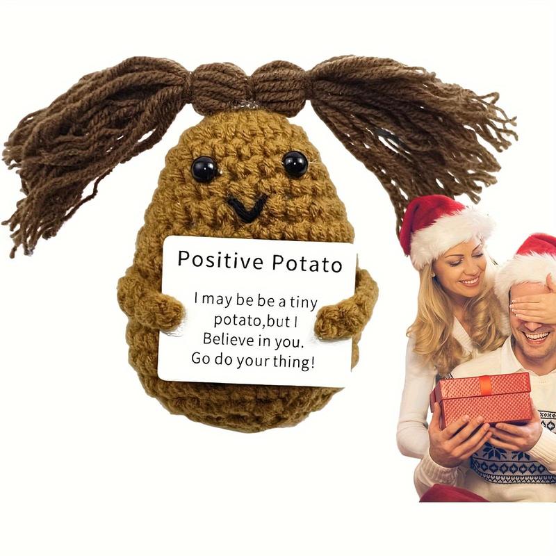 Cute Positive Potato Design Crochet Doll Ornament, Creative Knitted Potato Toy with Positive Card, Home Decor Supplies for Living Room Bedroom, Birthday Gift Ideas