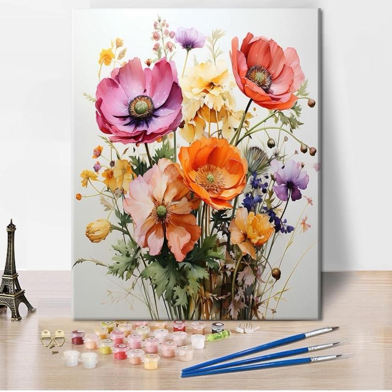 Flowers Paint by Numbers, Beautiful Bouquet of Flowers Paint by Numbers, Acrylic Painting Kit with Brushes and Pigment, DIY Oil Painting Kit for Wall Decor, 16x20 Inch, Frameless