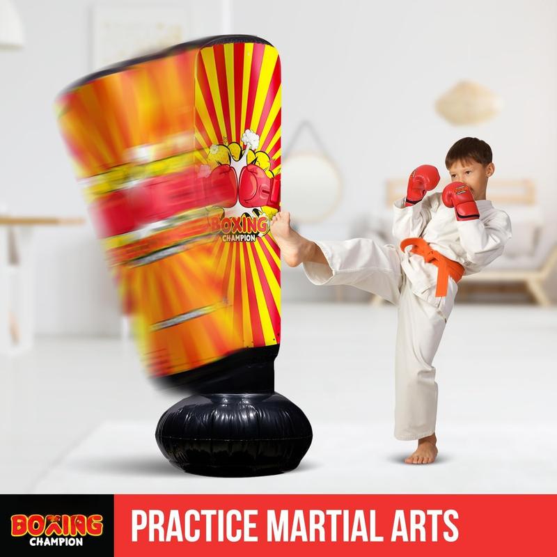 Inflatable Boxing Toy for Boys Age 4-8-12, Standing Kick Dummy, Karate Taekwondo Equipment, Fun Active Game, Birthday Party for Kids, Durable Punch Box Set