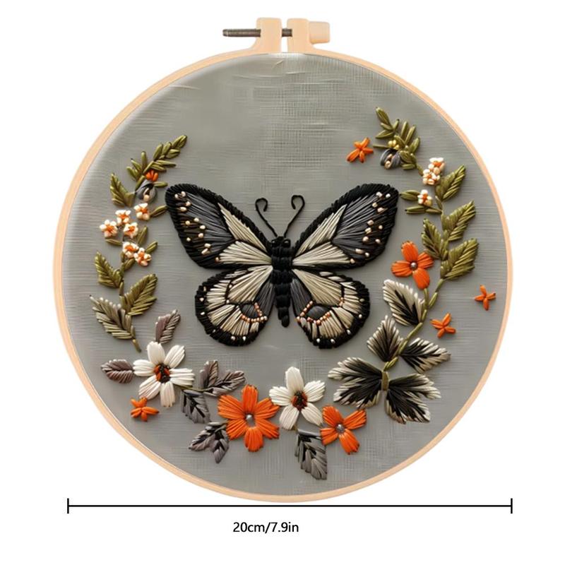 Butterfly Pattern DIY Embroidery Kit, 1 Set Embroidery with Hoop Suture Practice Kit for Adults, Handmade Unfinished Products Gifts