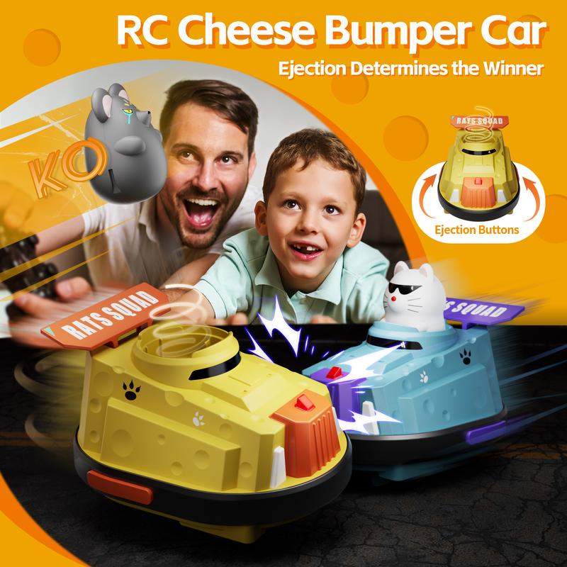 RC Cheese Bumper Cars, A Pair RC Ejecting Car for Kids, Cat and Rat War Remote Control Car, 2.4GHz Rechargeable Race Toys