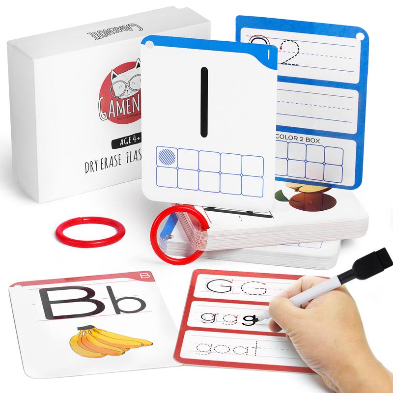 Dry Erase Alphabet and Number Flash Cards, Write and Wipe Laminated ABC Letter Tracing Practice Card for Learning