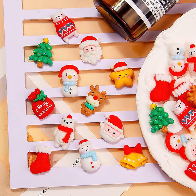 Random Color Cute Mini Christmas Decoration, 20pcs set Random Style Flat Back Resin Cabochons, Scrapbooking DIY Jewelry Craft Decoration Accessories