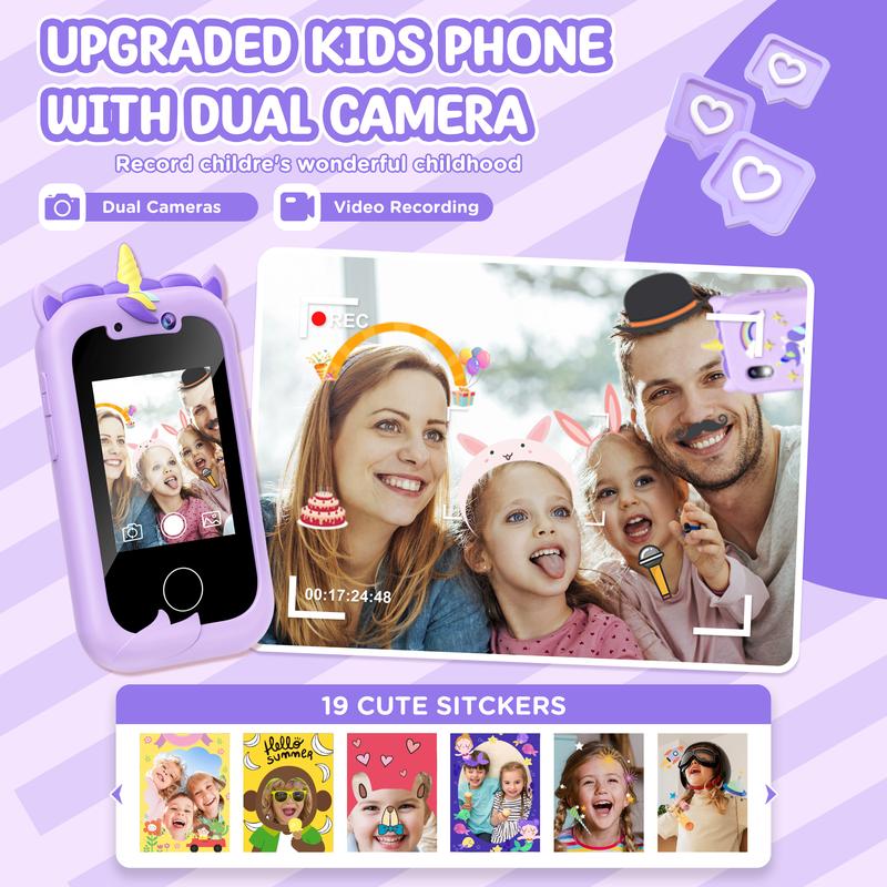 Kids Smart Phone Girls Toy: Christmas Birthday Gifts for Girls Age 3-10 -Working Real Play Cell Phone - Learning Phone (Purple) dual camera Unicorn