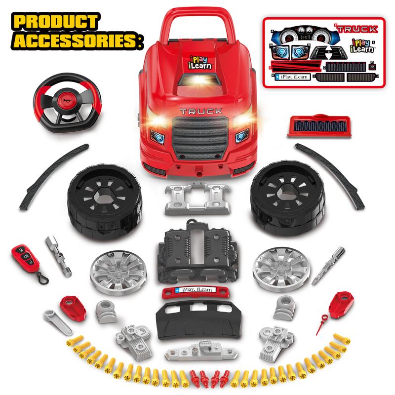 iPlay, iLearn Large Truck Engine Toy, Kids Mechanic Repair Set for 3-5 Yr Toddlers, Big Builder Kit, Take Apart Motor Vehicle Pretent Play Car Service Station, Gifts 4 6 7 8 Year Old Boy Child