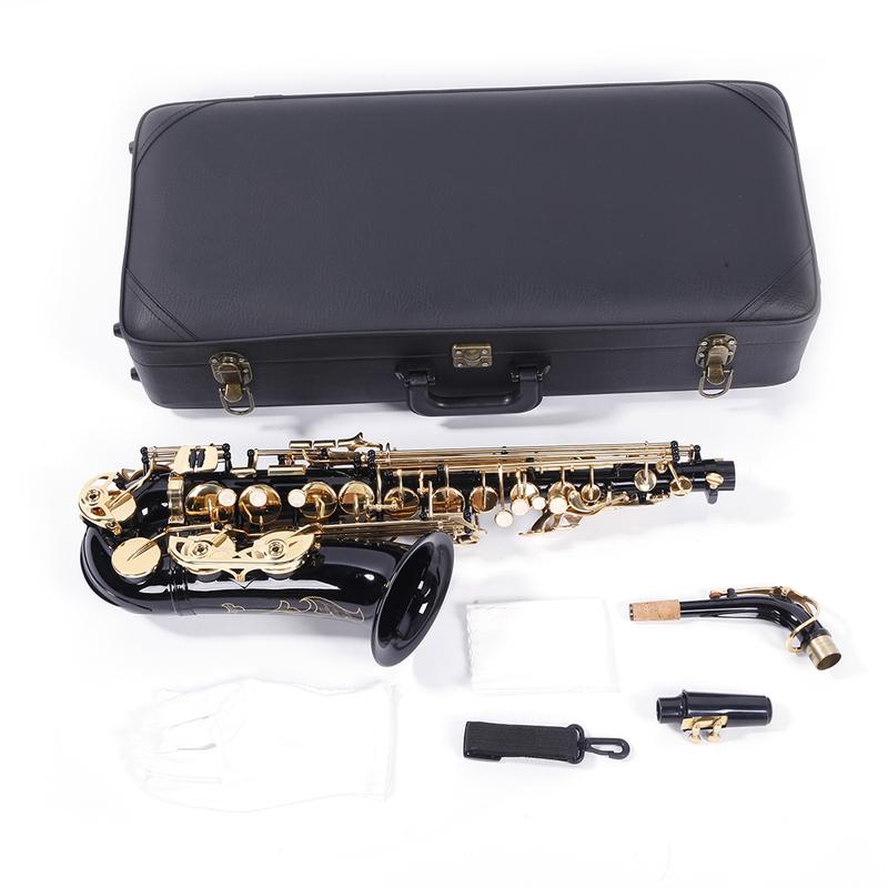 Be Brass Carving Pattern Pearl White Shell Button Saxophone with Strap Black