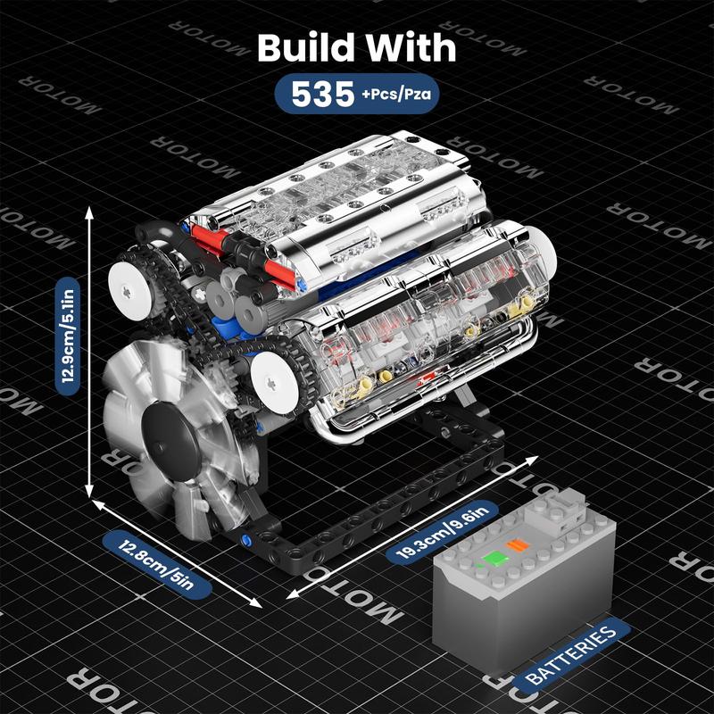 Mould King 10088 No.V8 Engine Model Kit - 535 Pcs to Build Your Own Mini Engine That Works- DIY STEM Project & Gift for Kids Teens