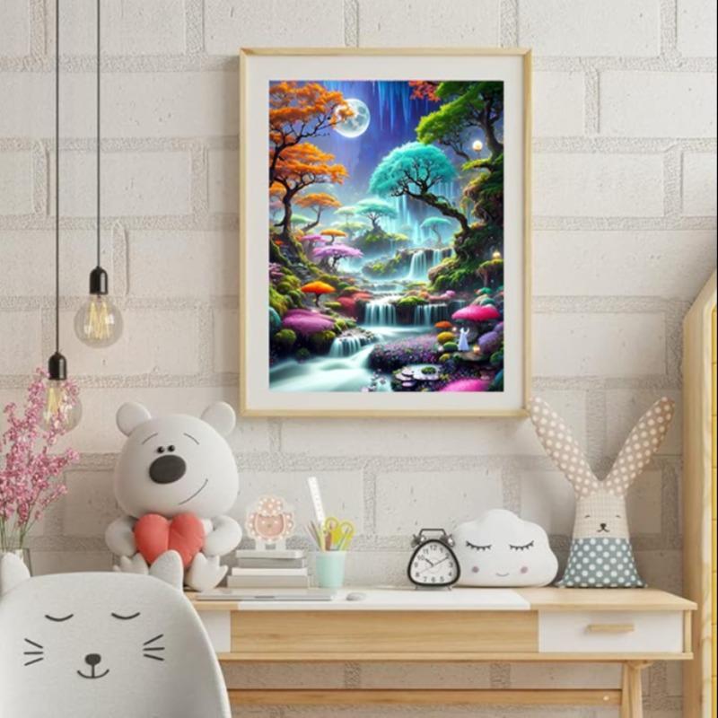 5D Diamond Arts Colorful Painting Kit, Moon Forest Landscape DIY Diamond Arts Colorful Painting without Frame, Handmade Home Decor