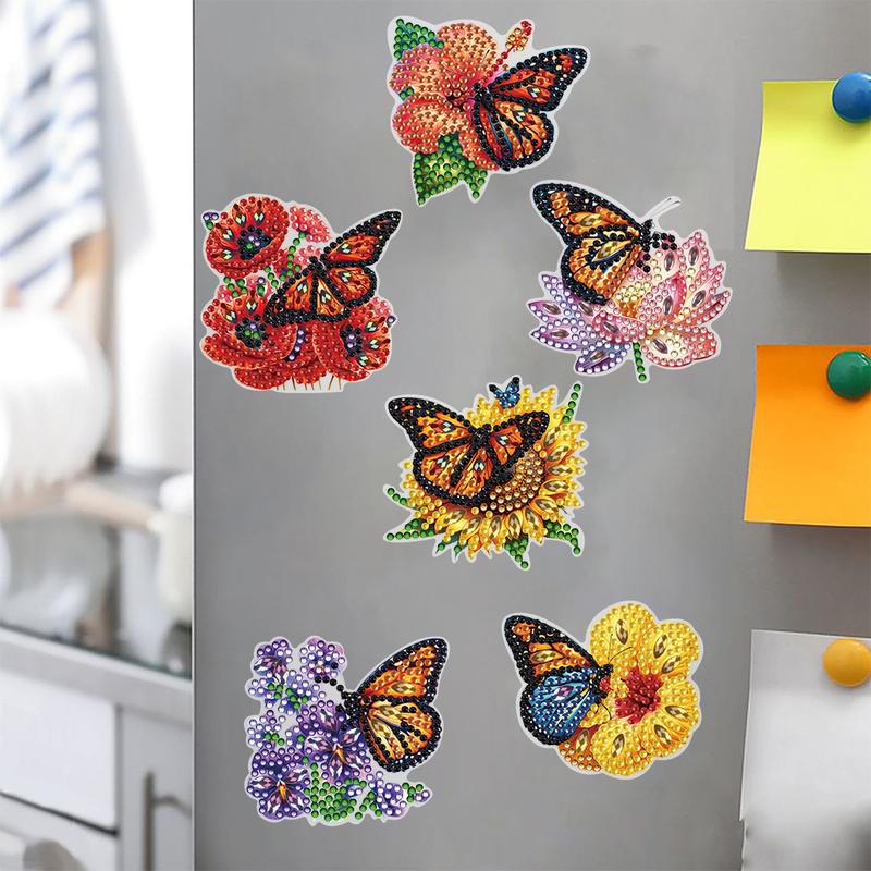 6 Pcs Fridge Magnetic Diamond Painting Stickers DIY Crafts Kits (Flower Butterfly Moon Dragonfly) 1216492 1238012