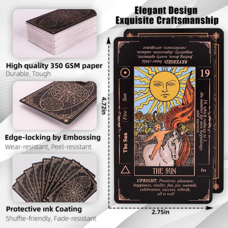 Tarot Cards for Beginners, Classic Tarot Cards with Meanings on Them, Durable Tarot Cards with Guide Book for Beginners (Black)