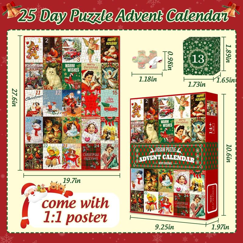 Vintage Puzzle Advent Calendar 2024 Adults Teens, 1000 count Christmas Jigsaw Puzzles Countdown Calendar for  Xmas Suprise Gifts for Family Friends