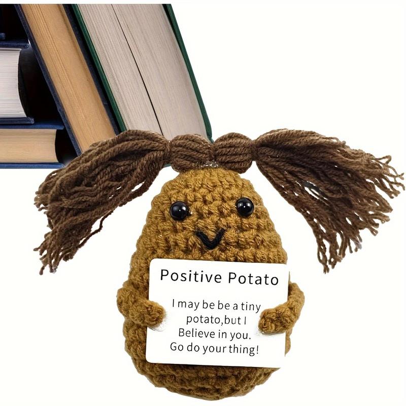 Cute Positive Potato Design Crochet Doll Ornament, Creative Knitted Potato Toy with Positive Card, Home Decor Supplies for Living Room Bedroom, Birthday Gift Ideas