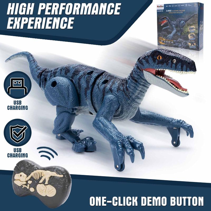 Remote Control Dinosaur Toys  for Kids, Electronic RC Dinosaur Walking Robot Toy with Light & Realistic Roaring Sound Velociraptor