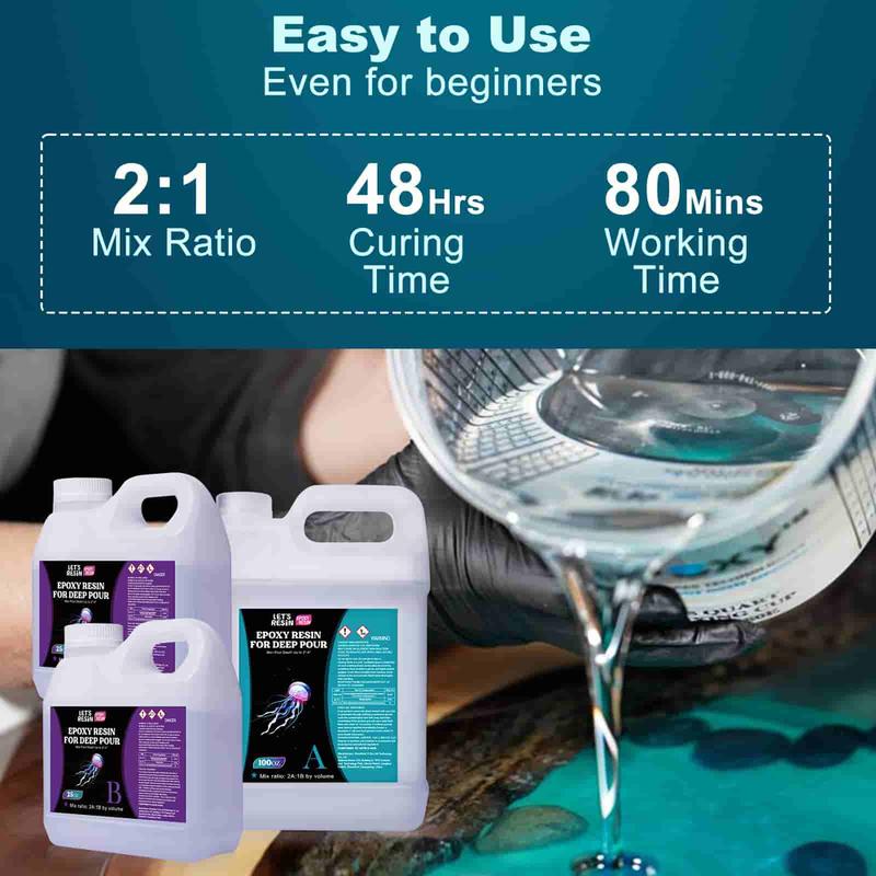 150OZ Deep Pour Epoxy Resin Kit, Low Viscosity, Bubble Free, Crystal Clear Casting Resin for River Table, Wood, Resin Art, Crafts - LET'S RESIN