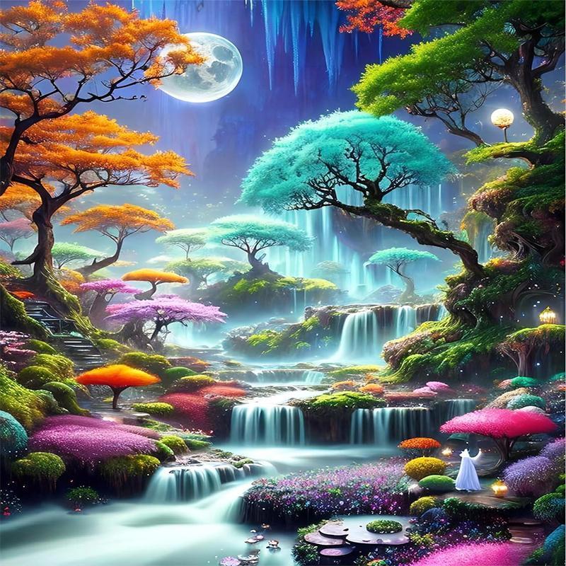 5D Diamond Arts Colorful Painting Kit, Moon Forest Landscape DIY Diamond Arts Colorful Painting without Frame, Handmade Home Decor