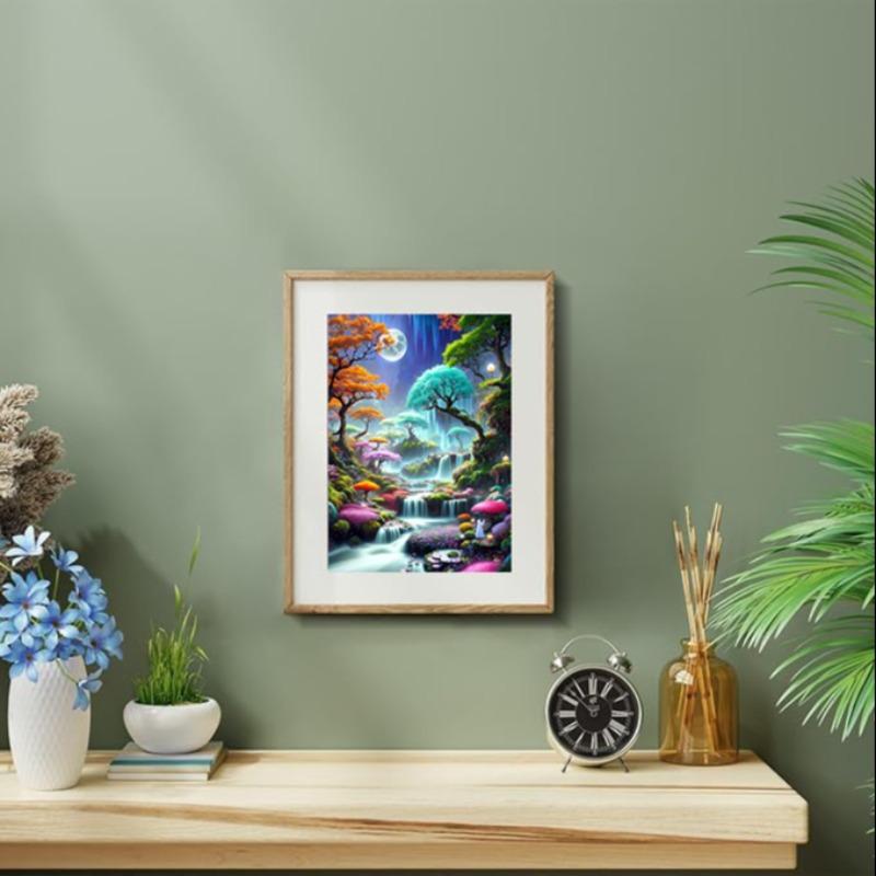 5D Diamond Arts Colorful Painting Kit, Moon Forest Landscape DIY Diamond Arts Colorful Painting without Frame, Handmade Home Decor