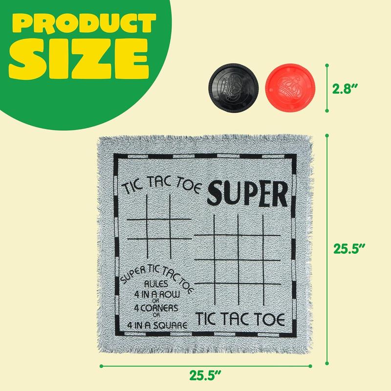  3-in-1 Vintage Giant Checkers and Tic Tac Toe Game with Reversible Mat, 24 Chips, Family Board Game, Lawn Game, BBQ Party Favor, Indoor and Outdoor Activity for Kids and Adults