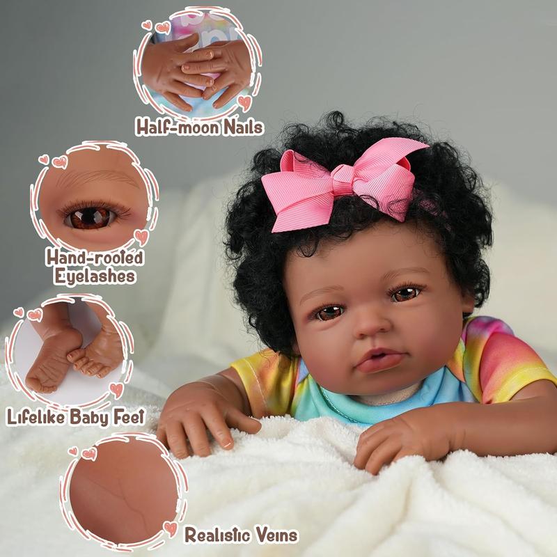 BABESIDE Lifelike Reborn Baby Dolls Black Girl - 20 Inch Cloth Body Brown Eyes - Realistic Newborn Real Life Baby Dolls with Clothes Accessories - Gift for Kids Age 3+