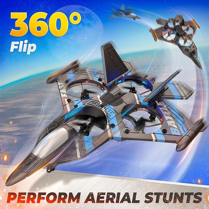 BEZGAR RC Jet for Children | 2.4GHZ RC Plane, 6-axis Gyro Remote Control Airplane, RC Helicopter, 360° Flip Fighter Jet Toy, Toys for Ages 8-13 with Colorful LED Navigation Lights Red Blue flying  toys