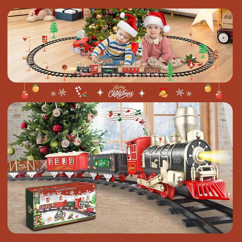 Train Set, Christmas Train Set for Around The Tree w Lights & Xmas Sounds, Christmas Tree Train Toys, Electric Toy Train Set for Boys, Toddler Model Train Gifts for 3 4 5 6 7 8+ Years Old Kids