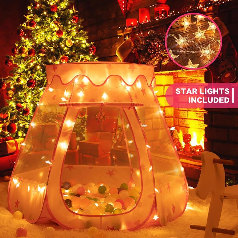 New 2024 Christmas Pop Up Princess Play Tent with Star Lights - Birthday , Christmas Gift