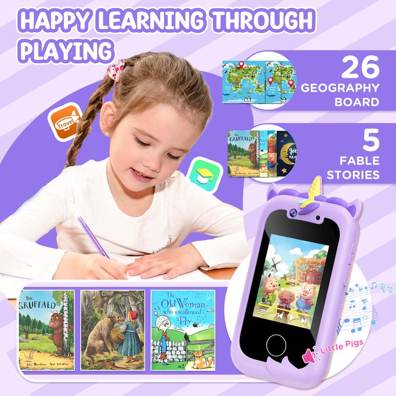 Kids Smart Phone Girls Toy: Christmas Birthday Gifts for Girls Age 3-10 -Working Real Play Cell Phone - Learning Phone (Purple) dual camera Unicorn