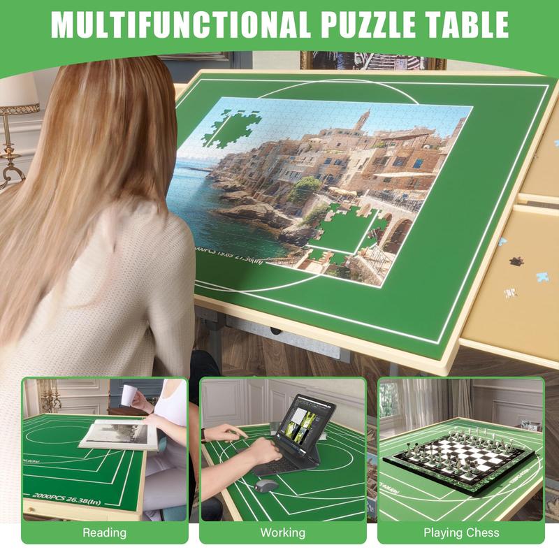 Adjustable 1500 Piece Jigsaw Puzzle Table with 6 Drawers & Cover, 5-Tilting Angles, 35