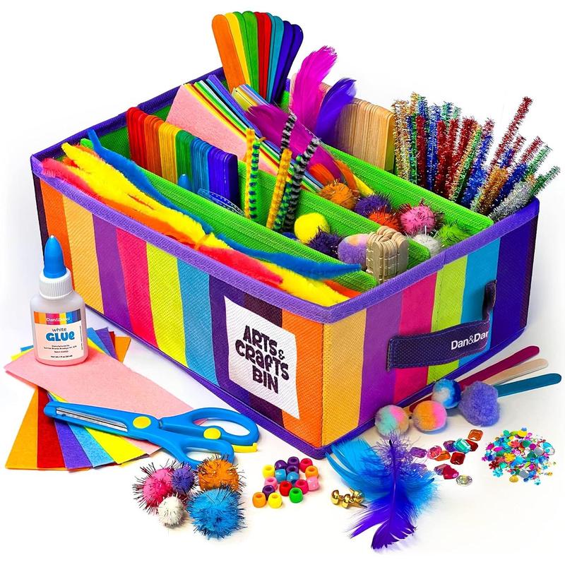 Dan&Darci Arts & Crafts Supplies Kit for Kids and Toddlers - with Storage Bin - Kid & Toddler Art & Craft Set Ages 3, 4, 5, 6, 7 & 8 Years Old - Crafting Materials Box Kits for School or Gift