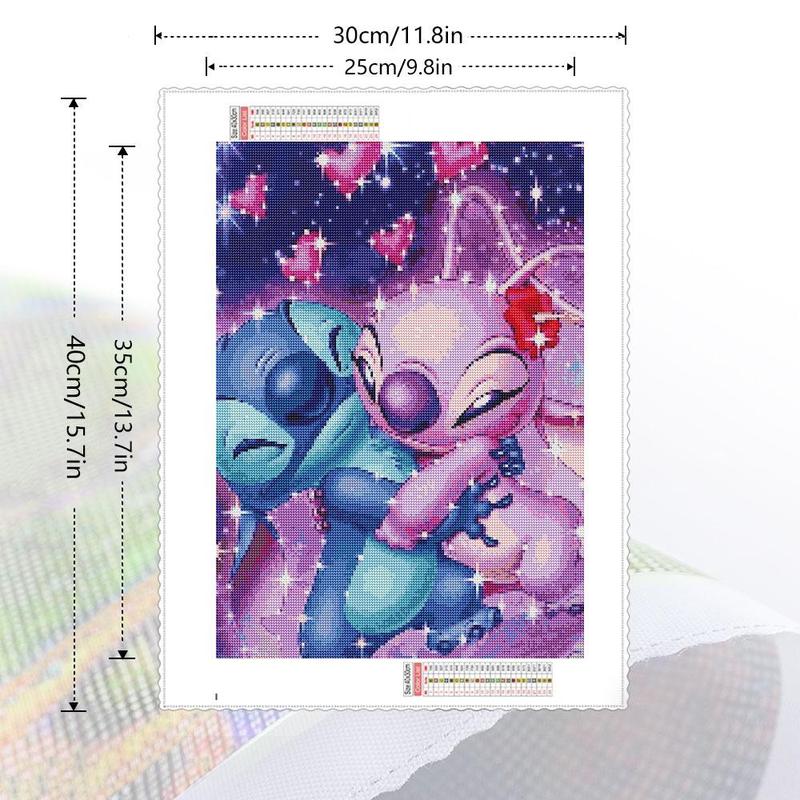 Stitch & Angel Pattern DIY Diamond Art Painting Without Frame, DIY 5D Full Round Diamond Arts Painting Kit, Wall Art Decor For Home Living Room Bedroom