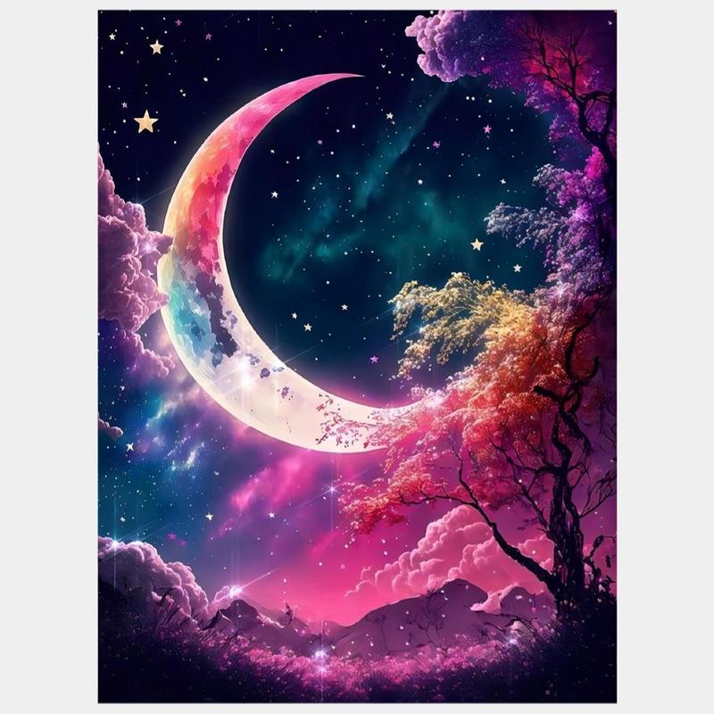 Moon & Tree Pattern DIY Diamond Painting Without Frame, 1 Count DIY Decorative Art Picture for Beginner, DIY Home Decor