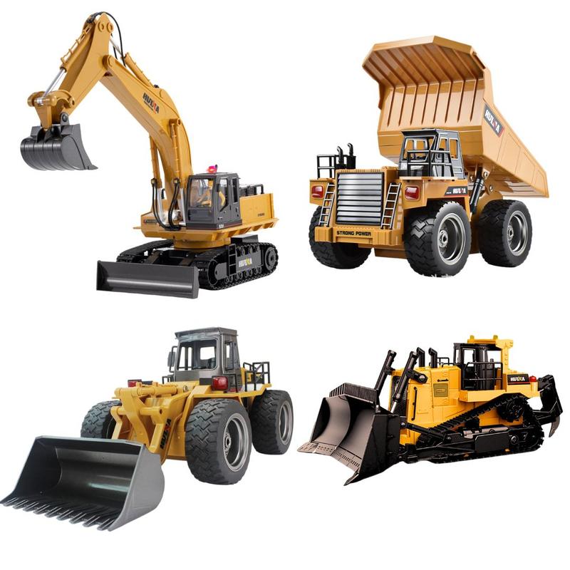 Large Remote Control Construction Vehicles (1:16 Excavator, 1:16 Bulldozer, 1:18 Loader, 1:18 dump truck). Educational toy gifts for boys and girls.