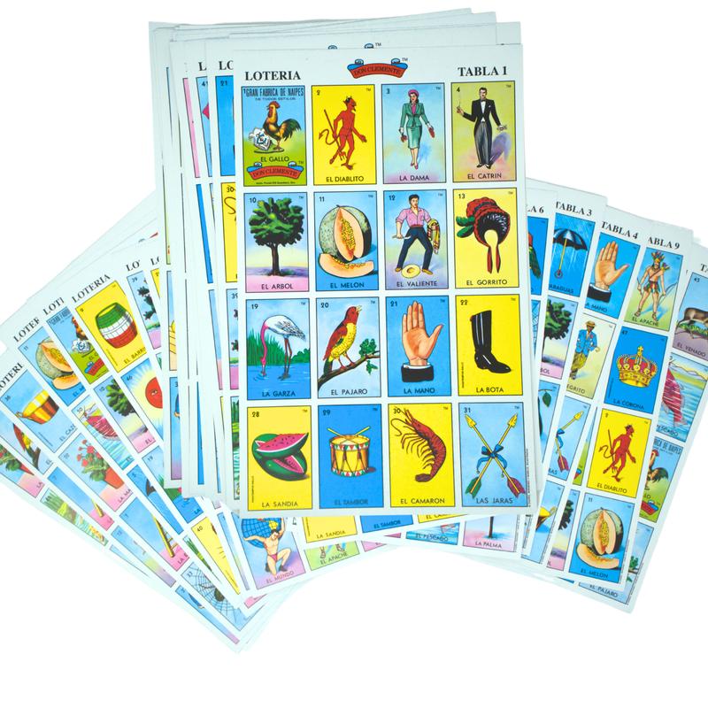 New To Town Lotería Mexican Bingo Game Set - Complete with 100 Bingo Chips for 10 Players - Authentic Lotería de Lujo Mexicana - Colorful Loteria