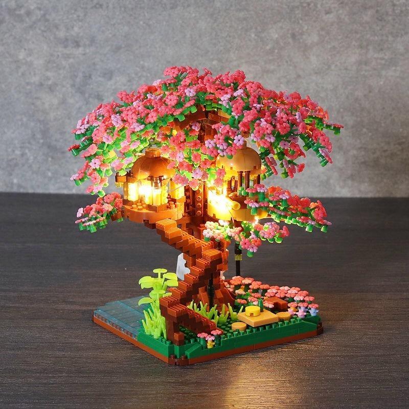 Cherry Blossom Tree House Building Blocks, 2138pcs set Creative Micro-particle Assembled Model Toy, Birthday Gift Options