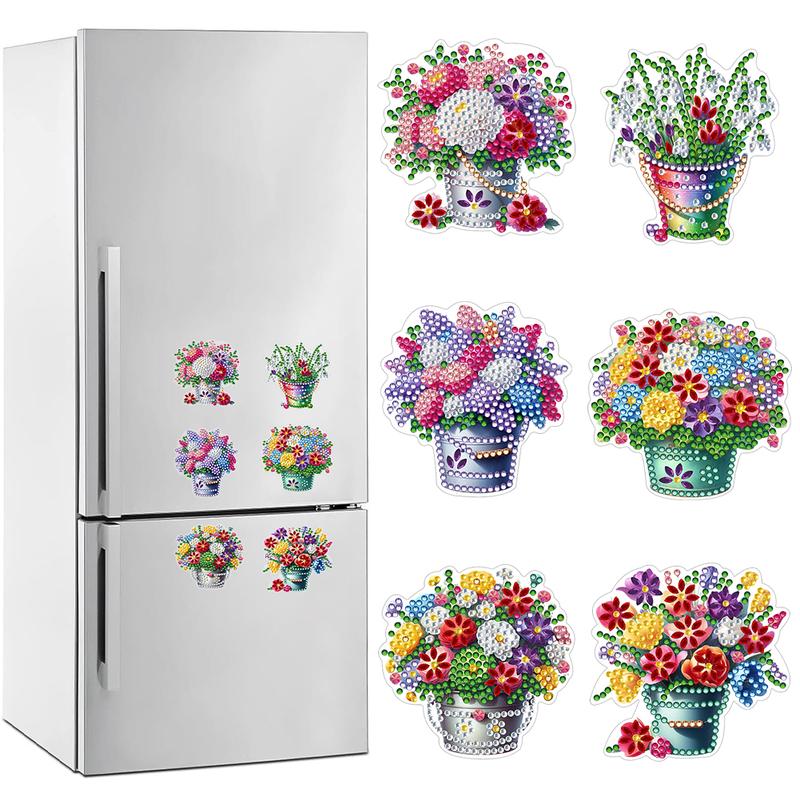 6 Pcs Fridge Magnetic Diamond Painting Stickers DIY Crafts Kits (Flower Butterfly Moon Dragonfly) 1216492 1238012