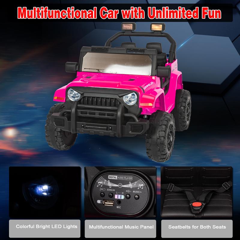 POSTACK 12 Volt Ride on Car with Parental Remote, Battery Powered Electric Car for Toddlers, Ride on Toy for Kids to Drive, Power 4 Wheel UTV for Boys Girls 1 Seater with Music, Bluetooth, Pink