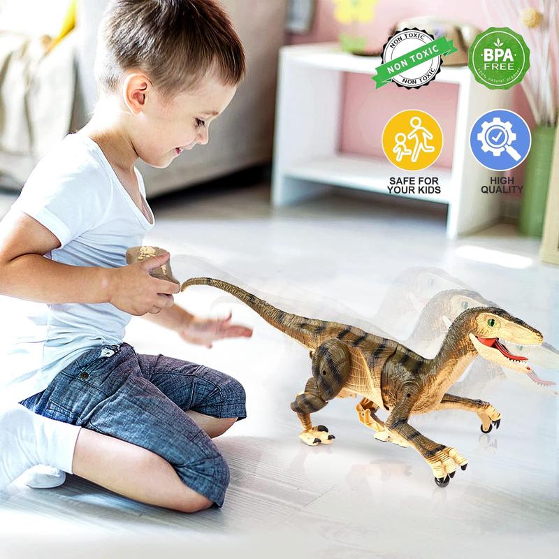 Remote Control Dinosaur Toys  for Kids, Electronic RC Dinosaur Walking Robot Toy with Light & Realistic Roaring Sound Velociraptor