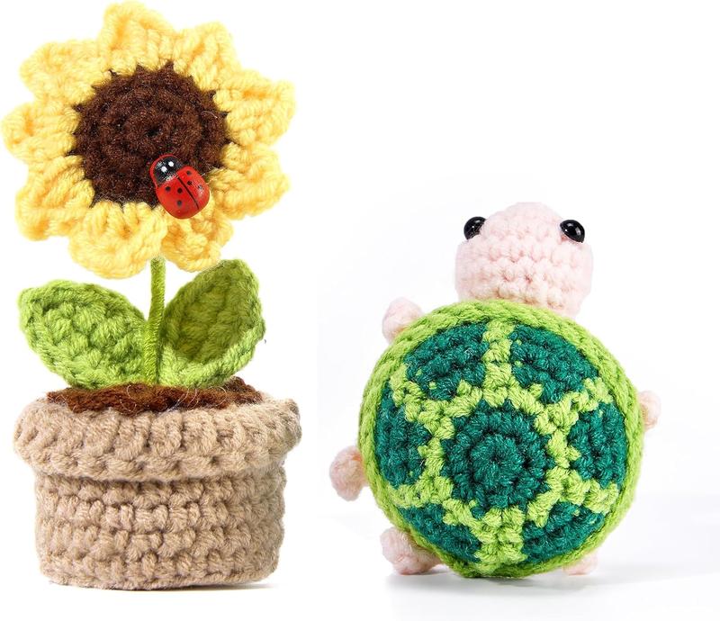 Knitted emotional support dolls, cute turtle sunflower knitted doll gift boxes, women's birthday gifts, mom's best friend, friend support gifts, funny and fun Valentine's Day gift table decorations, handmade emotional support, warm gifts knitted desktop