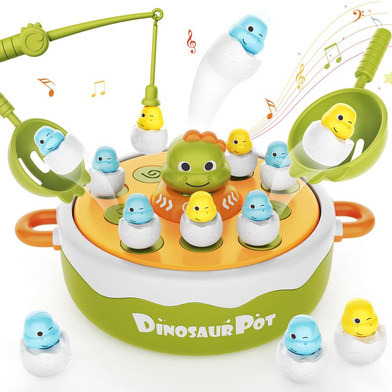 4 IN 1 Dinosaur Pop Up Board Games for Kids Magnetic Fishing Turntable Rotating Music, Dino Car Tic-Tac-Toe Developmental Toys , Dinosaur Bowling & Rolling Car Toys, Boy Girl Birthday Gift Family Operation Games