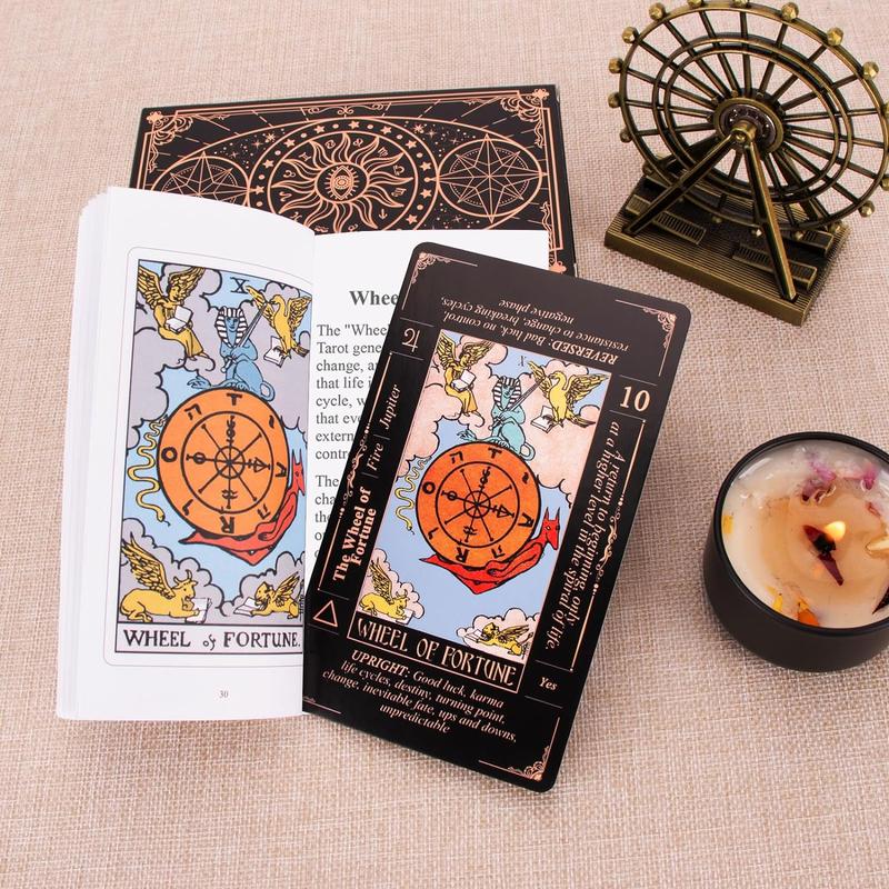 Tarot Cards for Beginners, Classic Tarot Cards with Meanings on Them, Durable Tarot Cards with Guide Book for Beginners (Black)