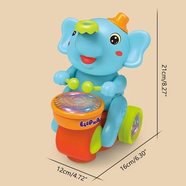 Musical Walking Elephant Drummer Toy, Kids Elephant Ride-On Toy, Musical Calf Elephant Lighting Up Singing Plush Toy, Electric Car with LED Lights & Sounds, Gifts for Children