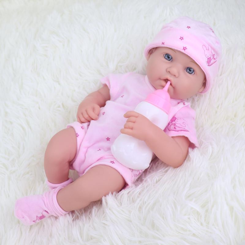 14 Inch Baby Doll Clothes Accessories Set, Reborn Soft Body Baby Doll Set with Cap, Socks, Bottles, Toy Rattles, Pacifiers