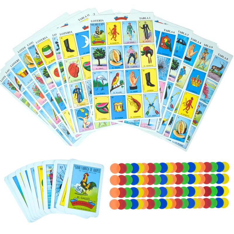 New To Town Lotería Mexican Bingo Game Set - Complete with 100 Bingo Chips for 10 Players - Authentic Lotería de Lujo Mexicana - Colorful Loteria