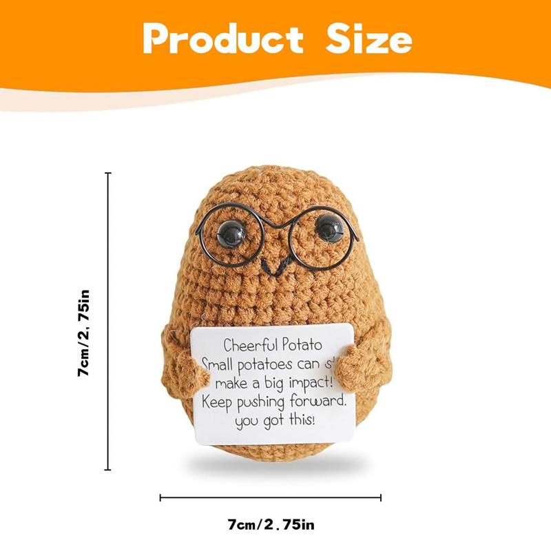 Funny Mini Positive Potato Crochet Kit, 3 Counts set Cute Crochet Emotional Support Plush Doll with Positive Card Decoration, Encouragement Gifts for Adults