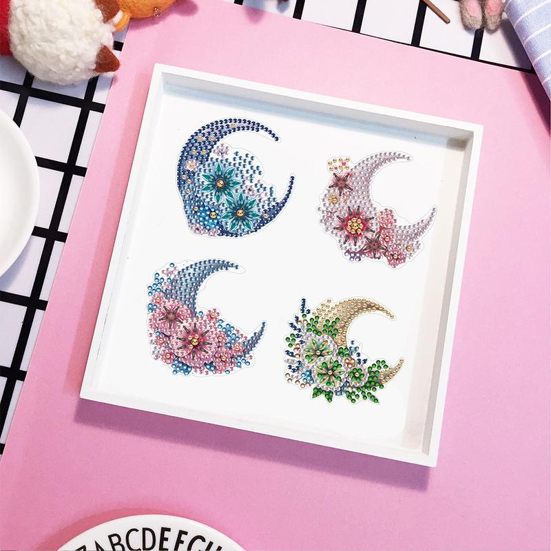 6 Pcs Fridge Magnetic Diamond Painting Stickers DIY Crafts Kits (Flower Butterfly Moon Dragonfly) 1216492 1238012