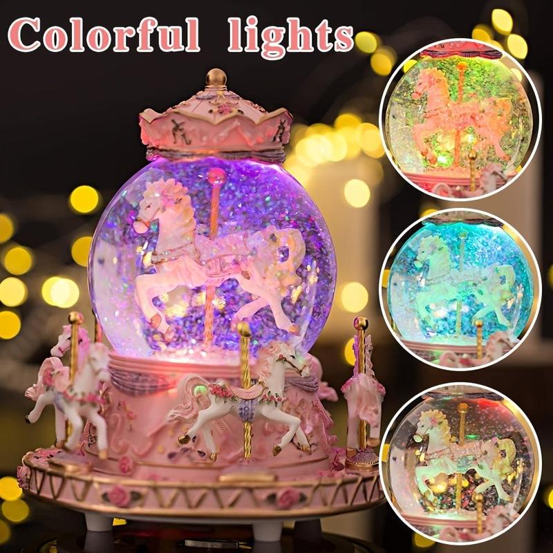 Cute Carousel Design Music Box with 3 LR44 Batteries, Battery Powered Music Box with Color Change LED Light, Home Ornaments, Room Decoration, Birthday Gift