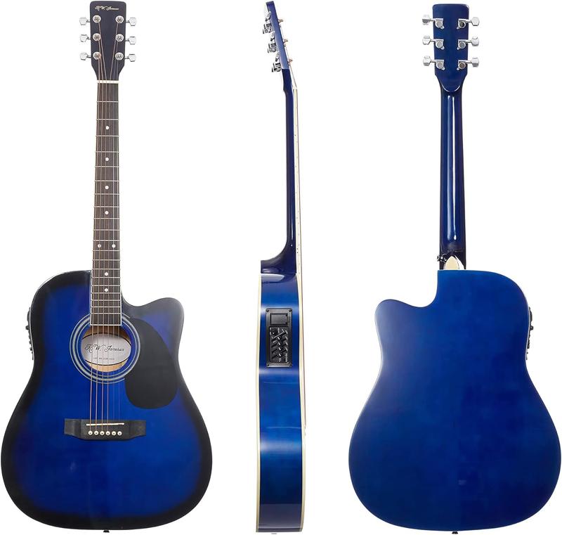 Full Size Thinline Acoustic Electric Guitar with Free Gig Bag Case & Picks Right Handed- Natural, Blue, Red, Black - SUNSET INSTRUMENTS